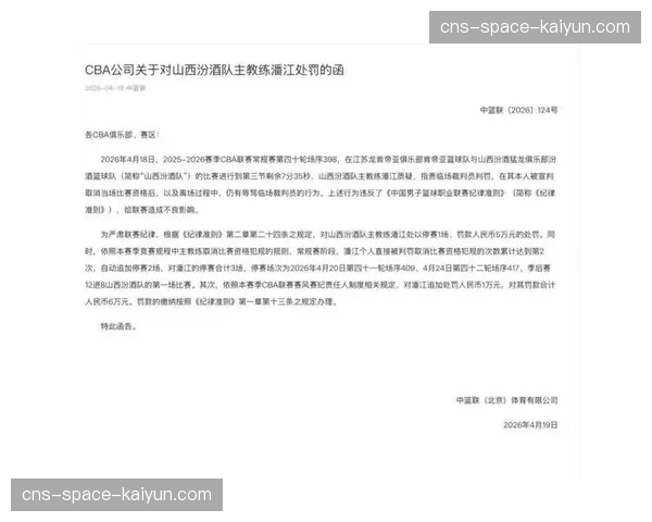CBA公司关于对宁波富邦俱乐部处罚的函发布于4月9日